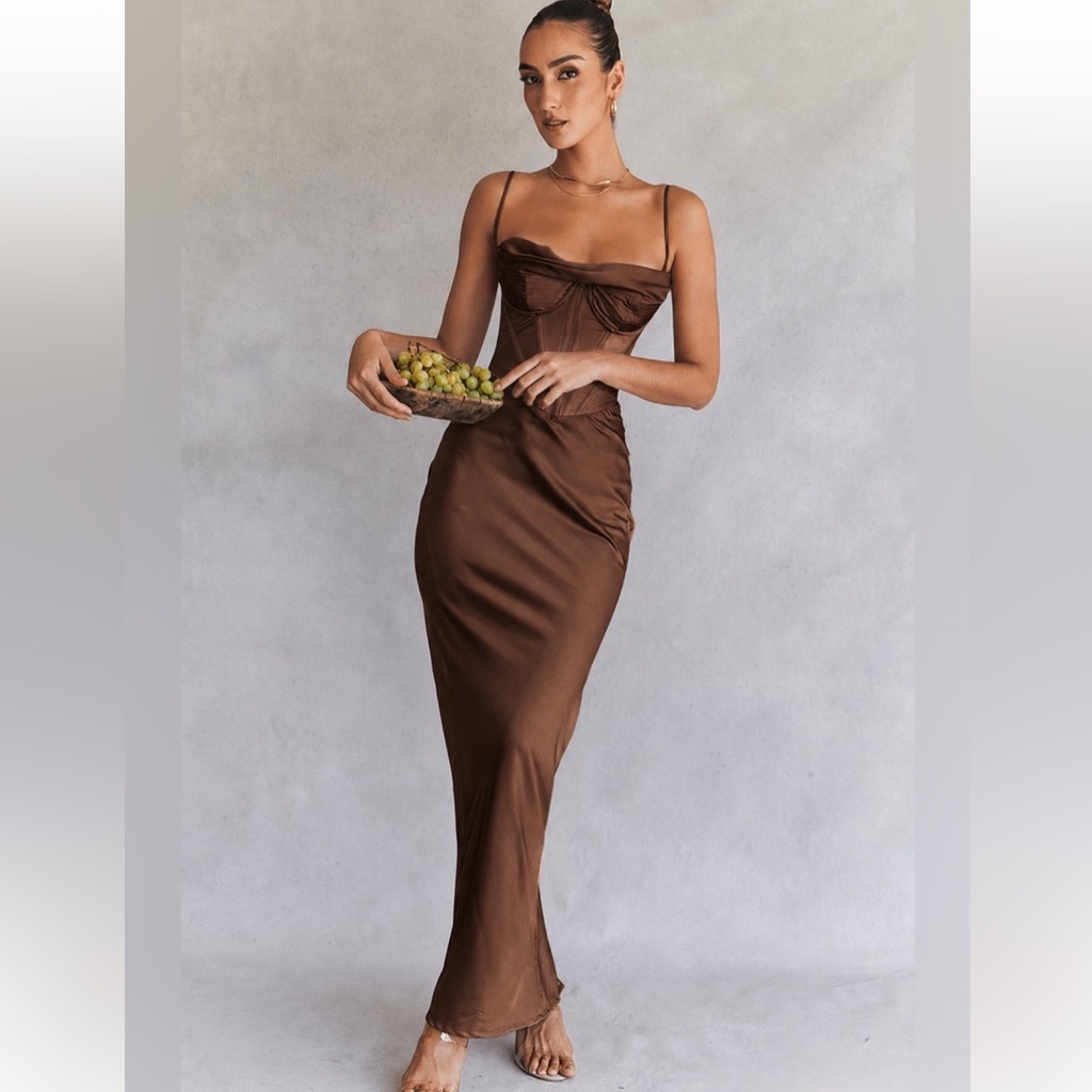 House Of Cb Charmaine Chocolate Corset Maxi Dress